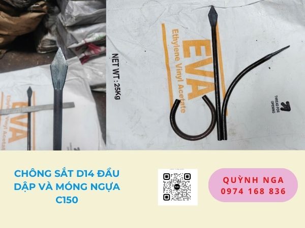 Mẫu chông sắt đặc đầu dập D14, L=40cm kết hợp với móng ngựa D14 C150 cho dự án trạm điện Tại Đồng Nai